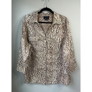 Foxcroft Button Up Shirt Tan Leopard Print Cotton Wrinkle Free 20W